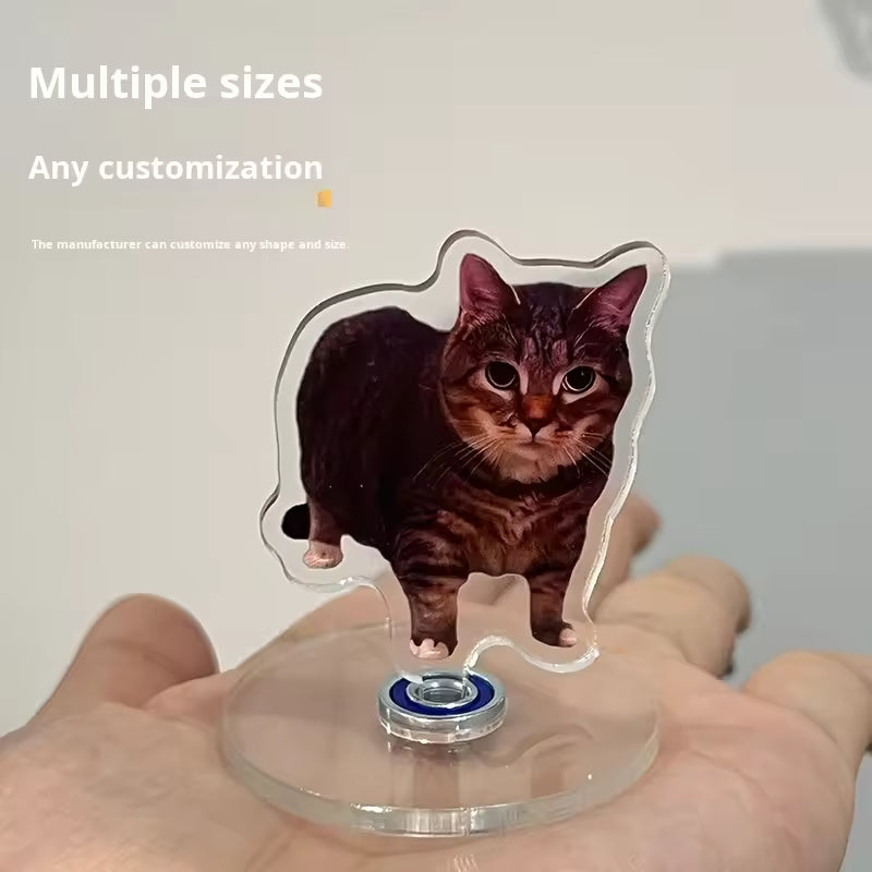 Customised 360-degree rotating acrylic cat display stand – desk decoration and stress-relief toy