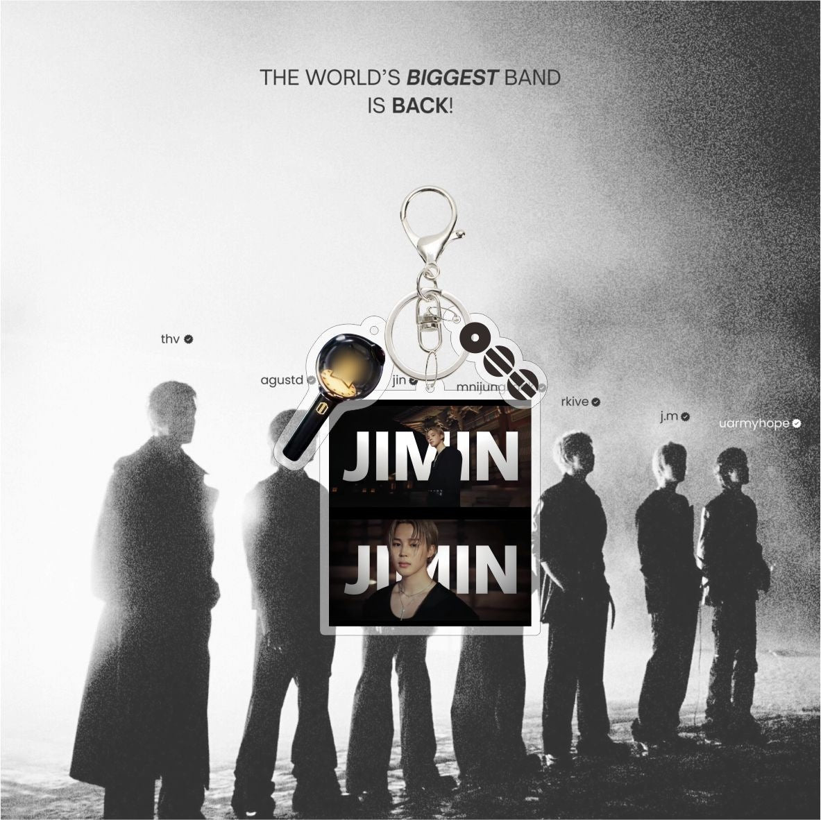 Custom Keychain KPOP Comeback Charm Digital Photo Keychain TAEHYUNG JIN RM SUGA Acrylic Light Stick Bag Key Decor Fans