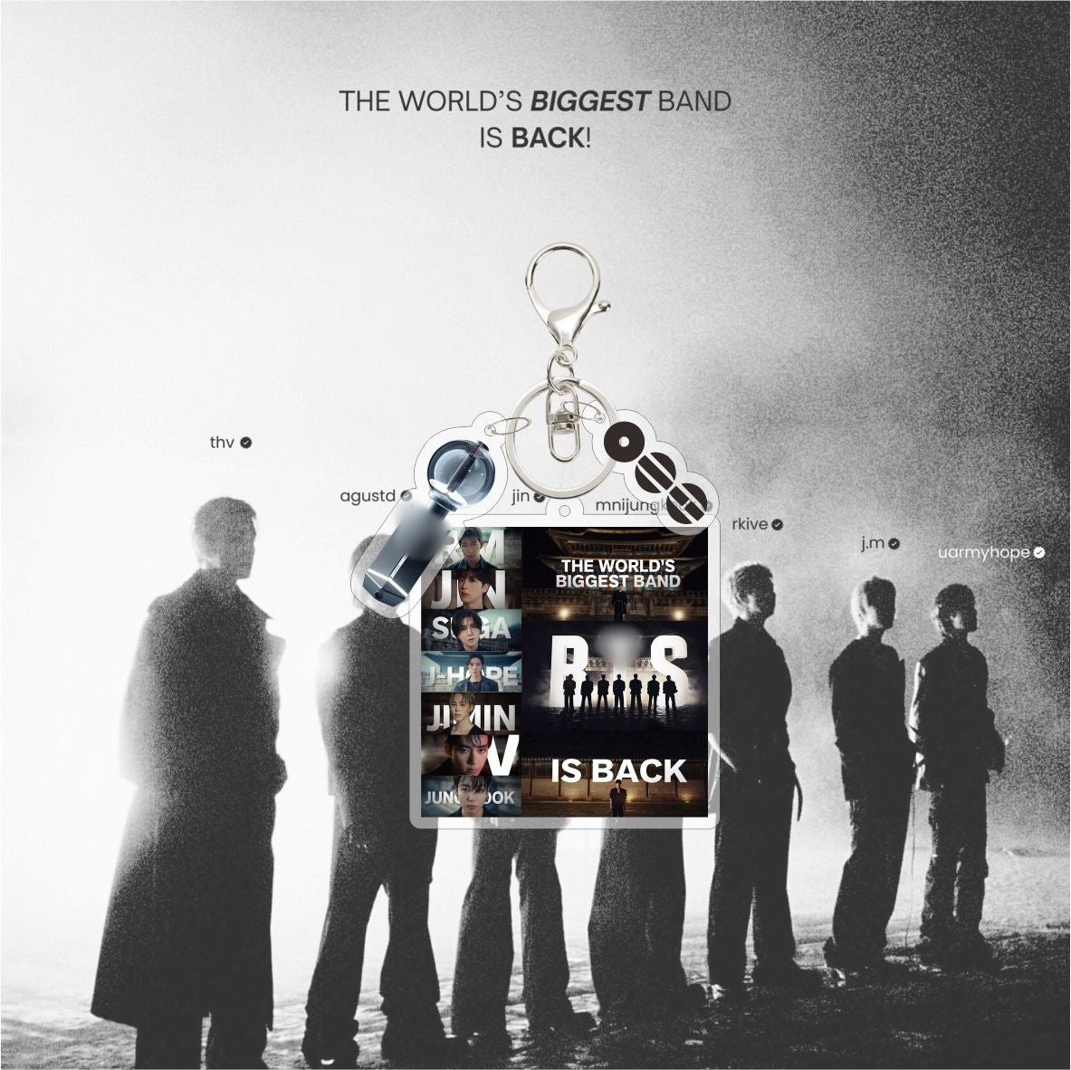 Custom Keychain KPOP Comeback Charm Digital Photo Keychain TAEHYUNG JIN RM SUGA Acrylic Light Stick Bag Key Decor Fans