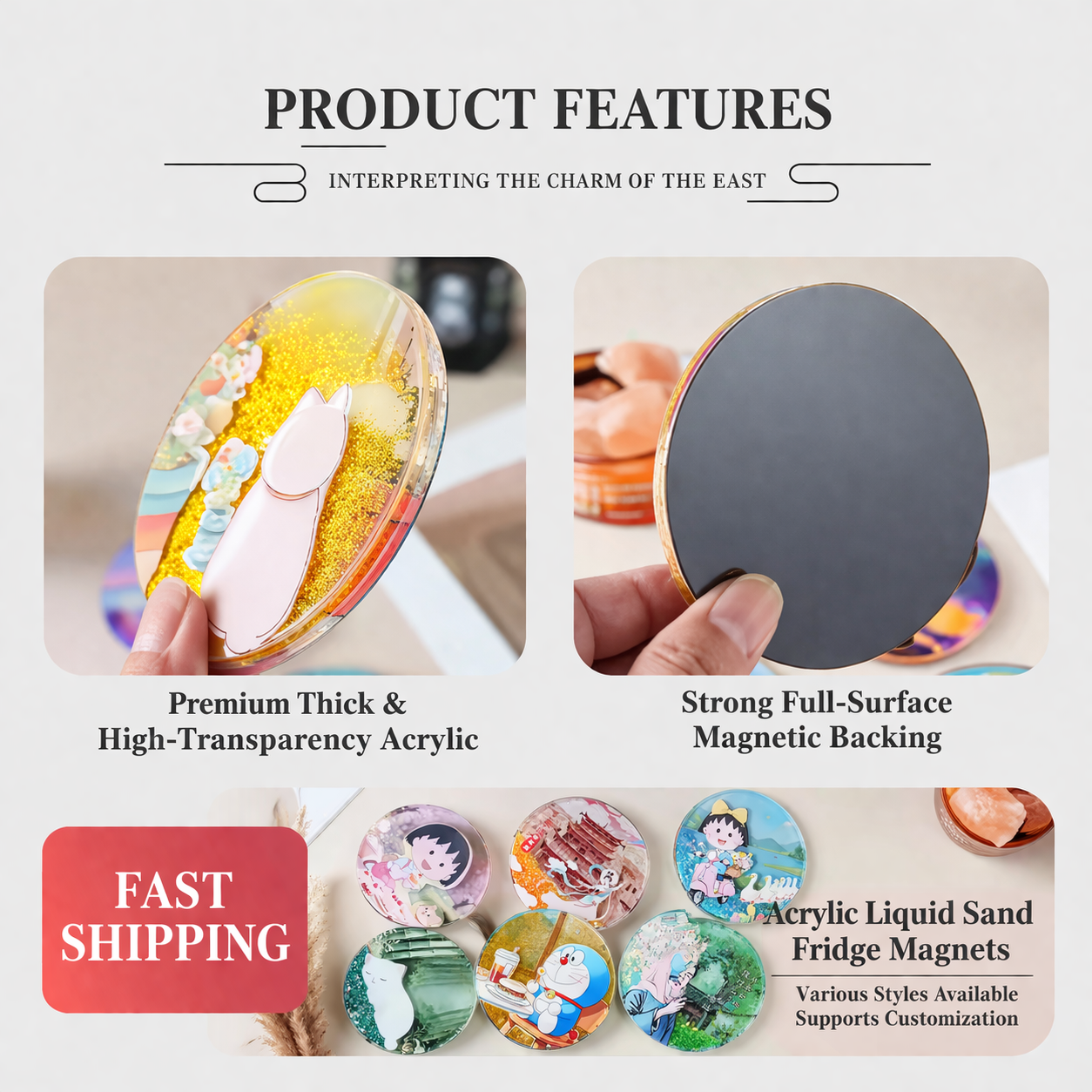 Cultural Acrylic Liquid Sand Fridge Magnets Creative City Landmark Travel Souvenirs Custom