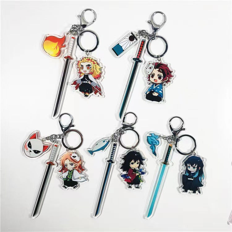 Demon Slayer Acrylic Keychain with Sword  Tanjiro Kamado, Zenitsu Agatsuma, Nezuko Kamado Anime Keyring Pendant