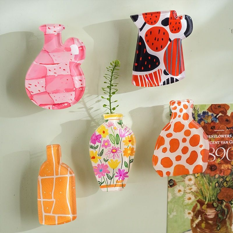 Custom Acrylic Vase Shaped Fridge Magnet Epoxy Coated Artistic Home Decor Magnetic Refrigerator Sticker