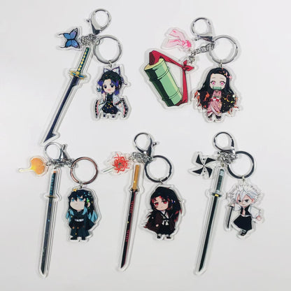 Demon Slayer Acrylic Keychain with Sword  Tanjiro Kamado, Zenitsu Agatsuma, Nezuko Kamado Anime Keyring Pendant