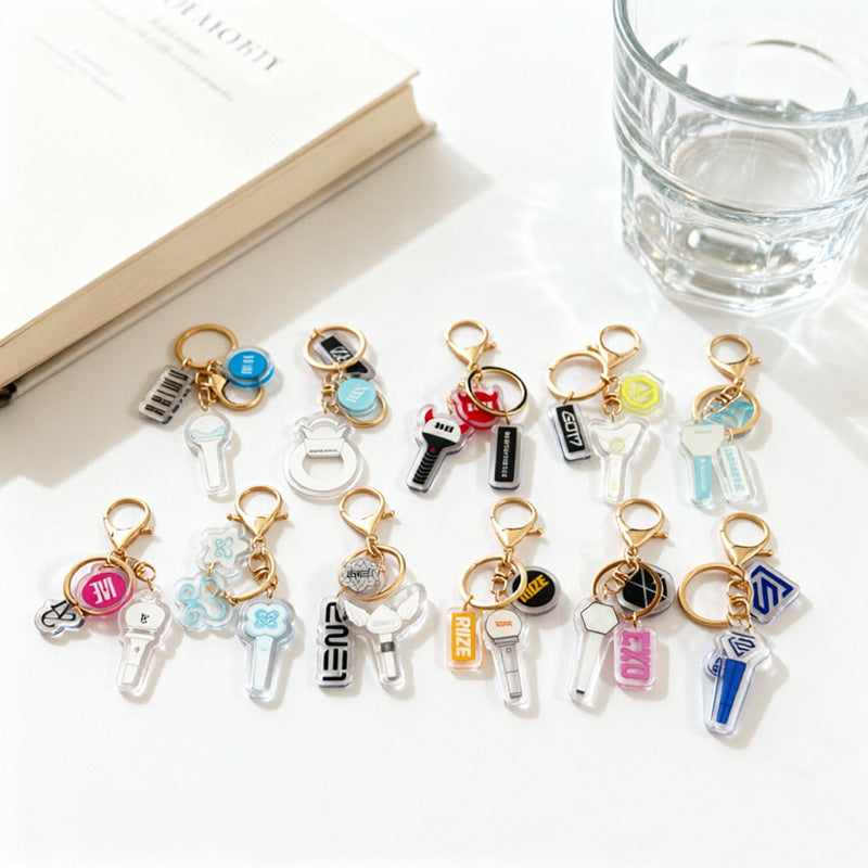 Custom Kpop Style Acrylic Light Keychain  Cartoon Photo Pendant for Gifts Souvenirs Fans
