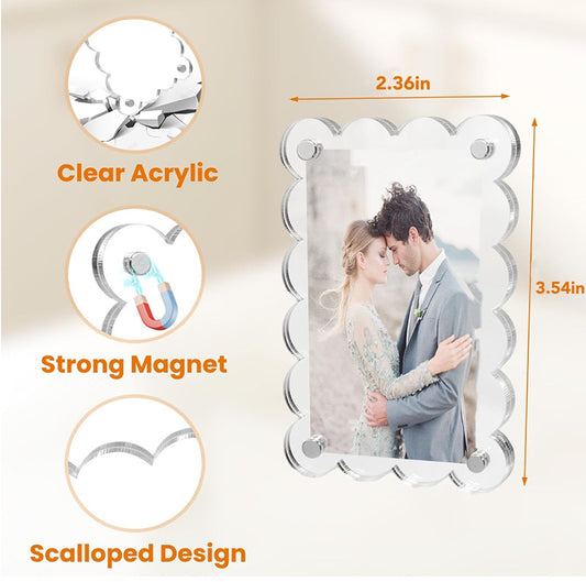 Acrylic Fridge Magnetic Frame Scalloped Double Sided Polaroid Frame Magnet Picture Frames for Fridge suit Fujifilm Instax Mini Frames for Fridge