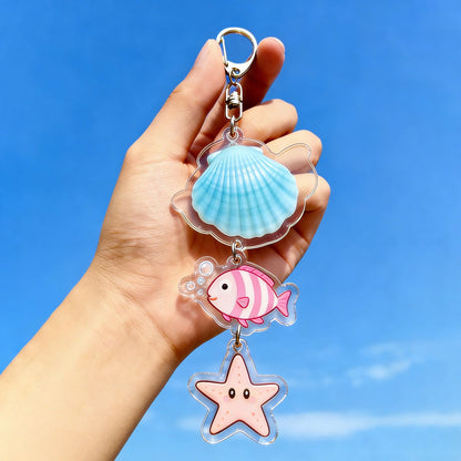 Iridescent Realistic Shell Fish Keyring – Ocean-themed Acrylic Keyring for Couples