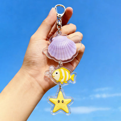 Iridescent Realistic Shell Fish Keyring – Ocean-themed Acrylic Keyring for Couples