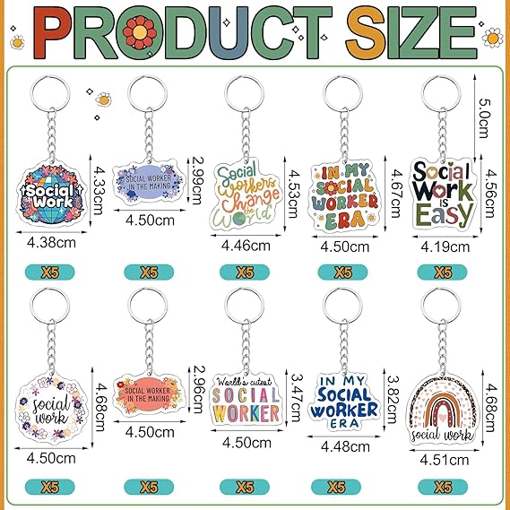 Custom Social Worker Acrylic Keychains Set  Cute Colorful Keychain Bulk for Gifts Appreciation