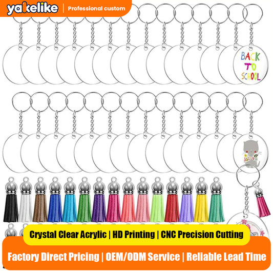 Acrylic Keychain Blanks Kit Clear Blanks with Tassels Key Rings Jump Rings for DIY Vinyl Crafting