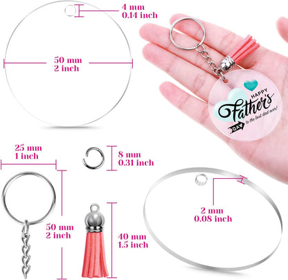 Acrylic Keychain Blanks Kit Clear Blanks with Tassels Key Rings Jump Rings for DIY Vinyl Crafting
