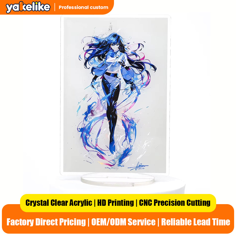 Custom-printed anime keyrings and premium transparent acrylic display stands