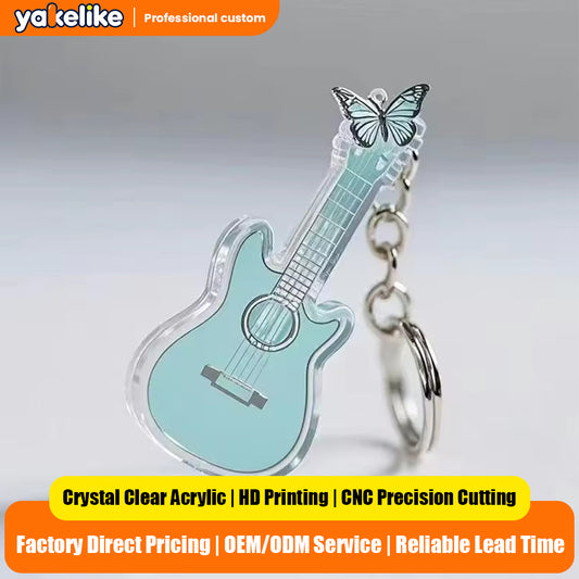 Custom Keychain New 2D Acrylic Creative Musical Instrument Guitar Simple Girly Style Rose Pattern Keychain Pendant Gift
