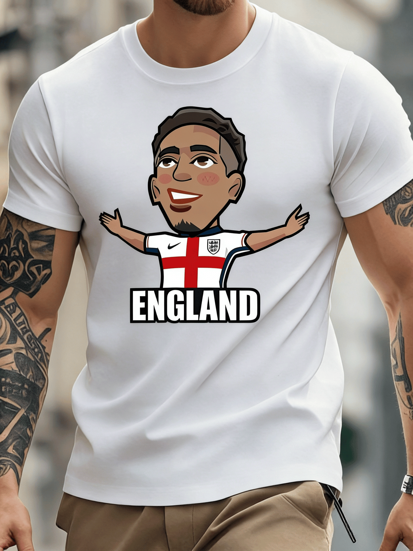 Cartoon Football Player T-Shirt | England Fan Graphic Tee
