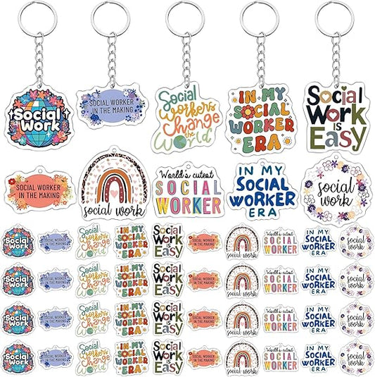 Custom Social Worker Acrylic Keychains Set  Cute Colorful Keychain Bulk for Gifts Appreciation