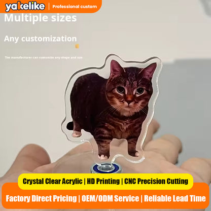 Customised 360-degree rotating acrylic cat display stand – desk decoration and stress-relief toy