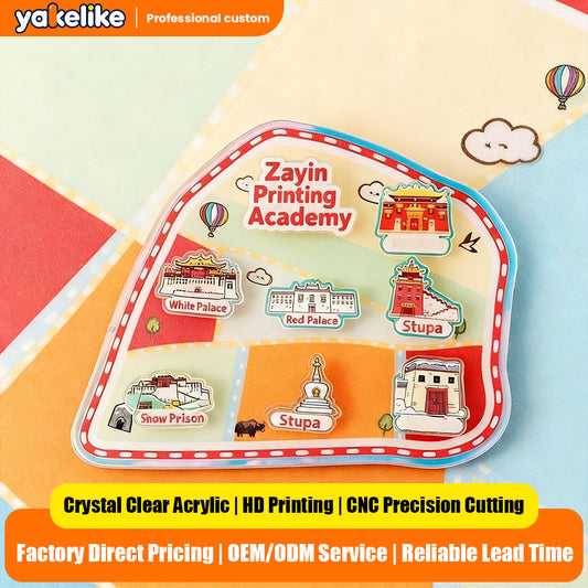 Custom Acrylic City Map Fridge Magnet Travel Landmark Scenic Souvenir Creative Magnetic Sticker