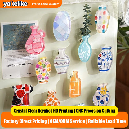 Custom Acrylic Vase Shaped Fridge Magnet Epoxy Coated Artistic Home Decor Magnetic Refrigerator Sticker