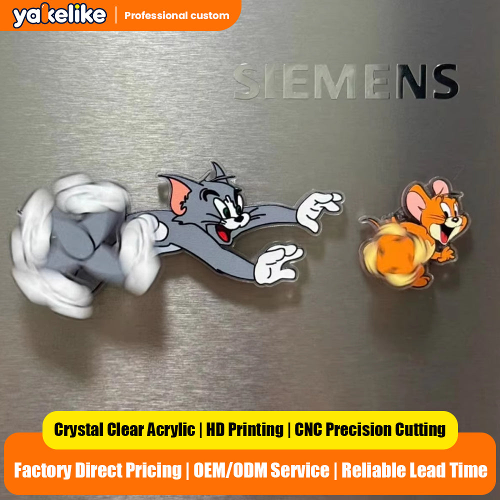 Custom Acrylic  Fridge magnet Funny Cartoon Style Rotating Acrylic Magnetic Fridge Sticker Creative Home Decoration
