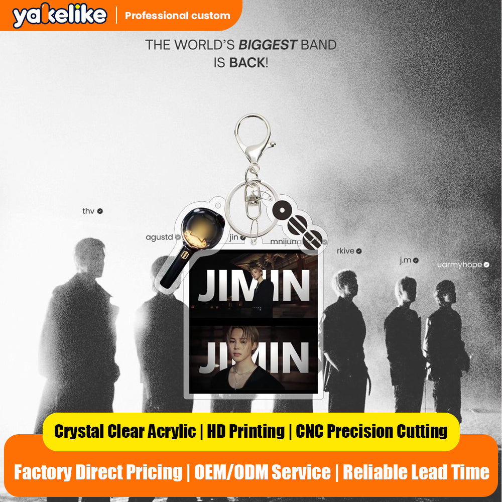 Custom Keychain KPOP Comeback Charm Digital Photo Keychain TAEHYUNG JIN RM SUGA Acrylic Light Stick Bag Key Decor Fans