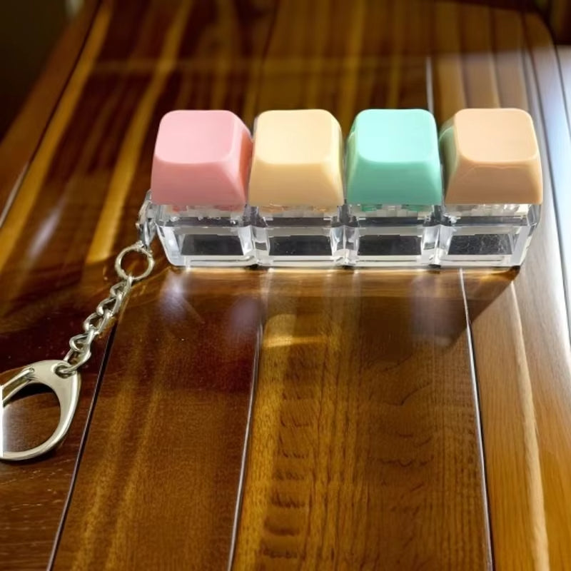 Macaron Mechanical Keyboard Fidget Keychain 4 Key Linear Switch Click Toy Stress Relief Plastic Key Ring