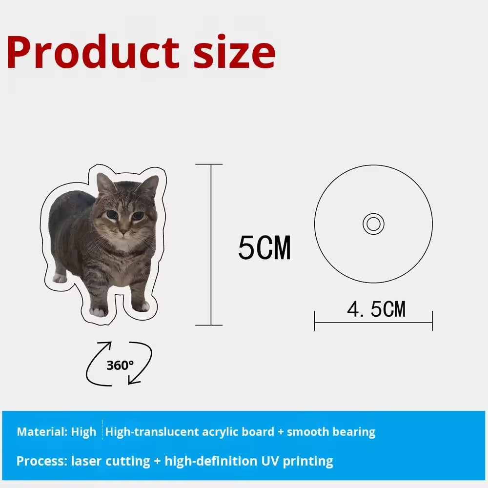 Customised 360-degree rotating acrylic cat display stand – desk decoration and stress-relief toy