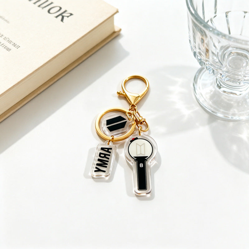 Custom Kpop Style Acrylic Light Keychain  Cartoon Photo Pendant for Gifts Souvenirs Fans