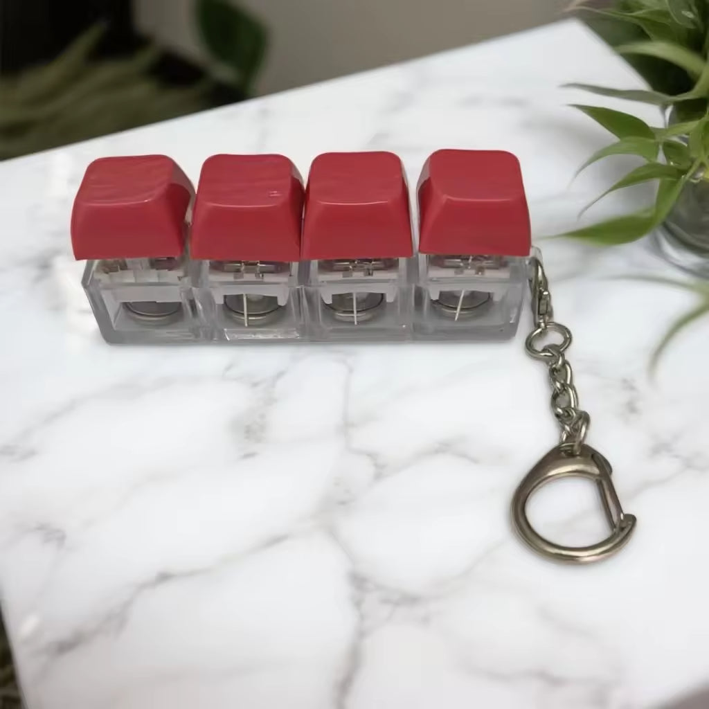 Macaron Mechanical Keyboard Fidget Keychain 4 Key Linear Switch Click Toy Stress Relief Plastic Key Ring