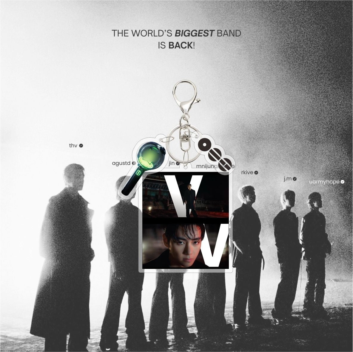 Custom Keychain KPOP Comeback Charm Digital Photo Keychain TAEHYUNG JIN RM SUGA Acrylic Light Stick Bag Key Decor Fans