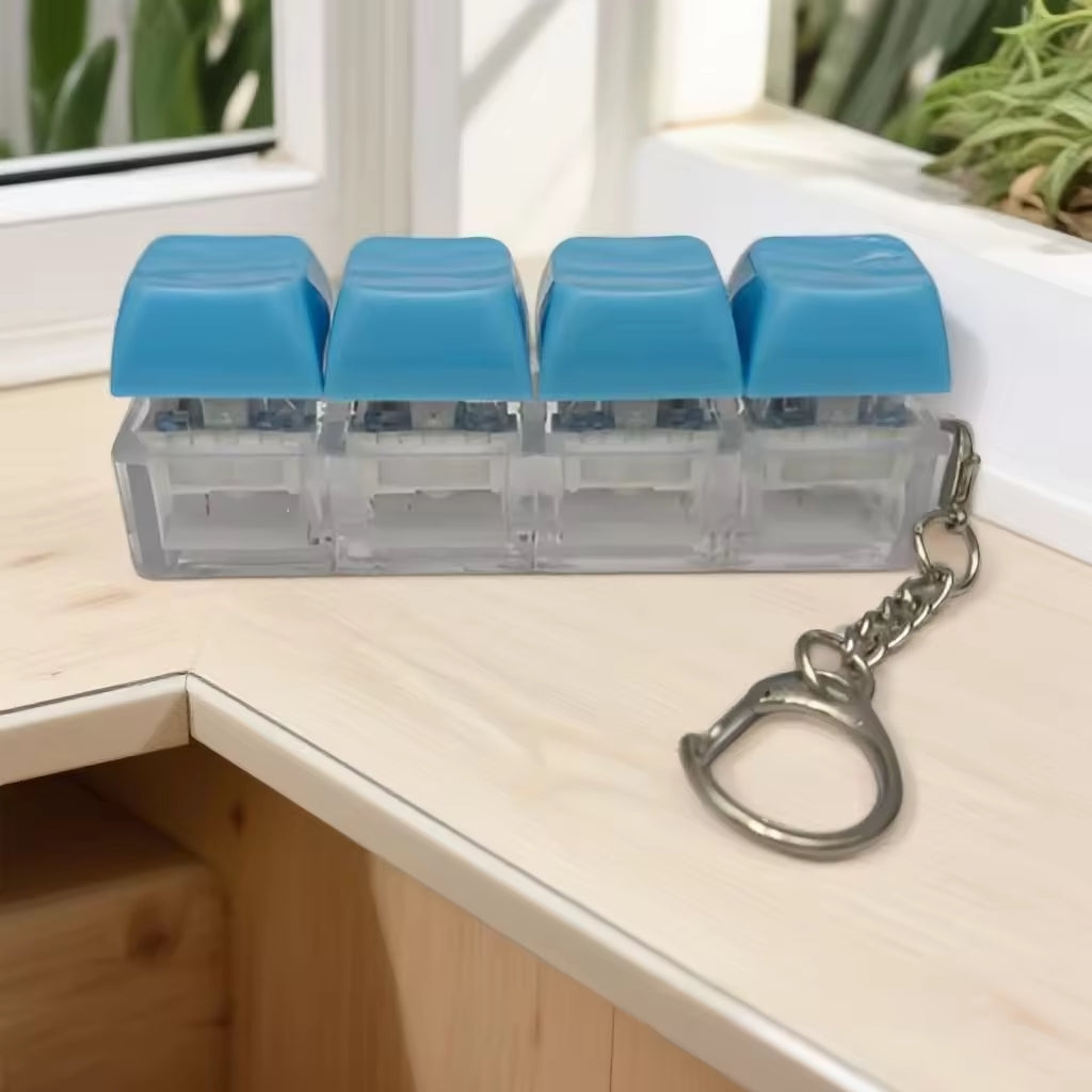 Macaron Mechanical Keyboard Fidget Keychain 4 Key Linear Switch Click Toy Stress Relief Plastic Key Ring