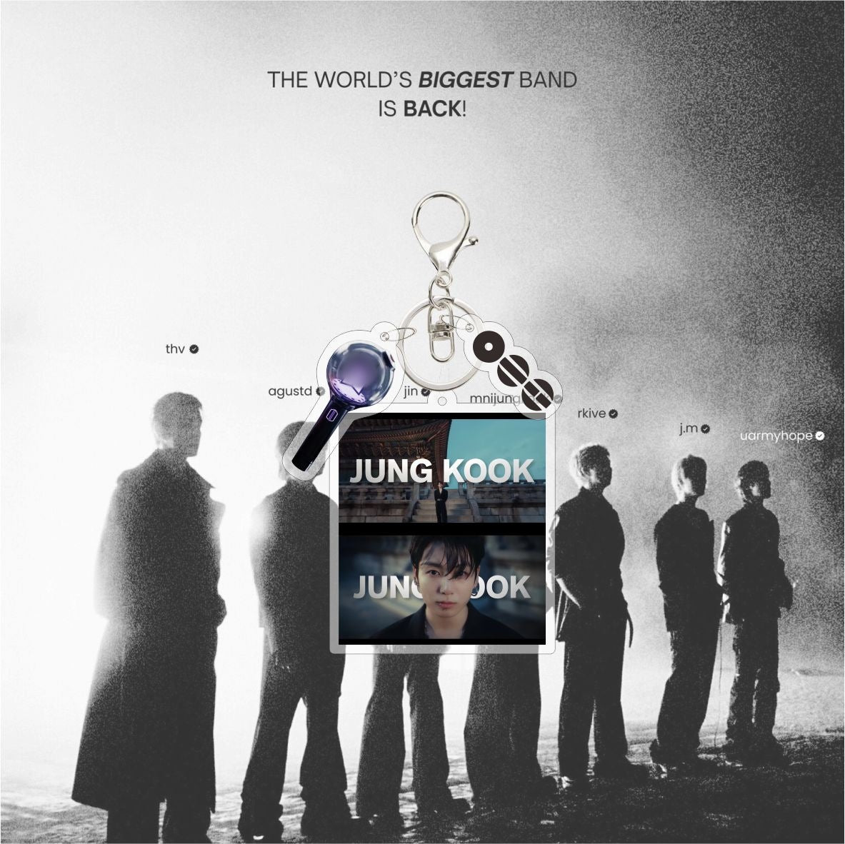 Custom Keychain KPOP Comeback Charm Digital Photo Keychain TAEHYUNG JIN RM SUGA Acrylic Light Stick Bag Key Decor Fans