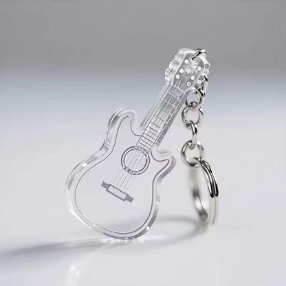 Custom Keychain New 2D Acrylic Creative Musical Instrument Guitar Simple Girly Style Rose Pattern Keychain Pendant Gift