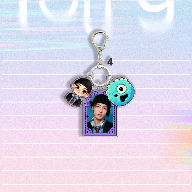 KPOP Idol Custom Keychain  Cartoon Digital Photo Keychain Acrylic Plastic Keyring Charms Promotion Gift Fashion Trend