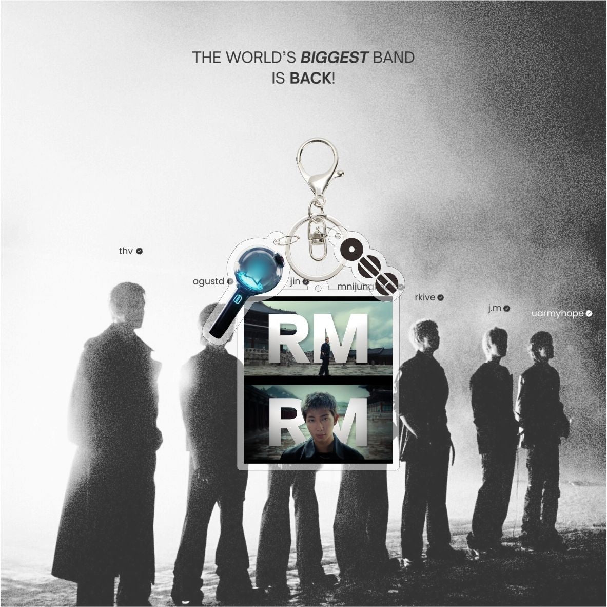 Custom Keychain KPOP Comeback Charm Digital Photo Keychain TAEHYUNG JIN RM SUGA Acrylic Light Stick Bag Key Decor Fans