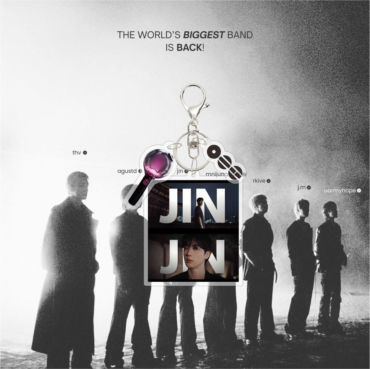 Custom Keychain KPOP Comeback Charm Digital Photo Keychain TAEHYUNG JIN RM SUGA Acrylic Light Stick Bag Key Decor Fans