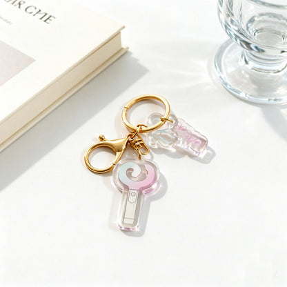 Custom Kpop Style Acrylic Light Keychain  Cartoon Photo Pendant for Gifts Souvenirs Fans