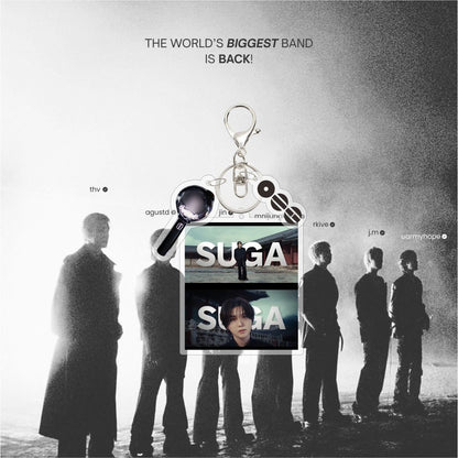 Custom Keychain KPOP Comeback Charm Digital Photo Keychain TAEHYUNG JIN RM SUGA Acrylic Light Stick Bag Key Decor Fans