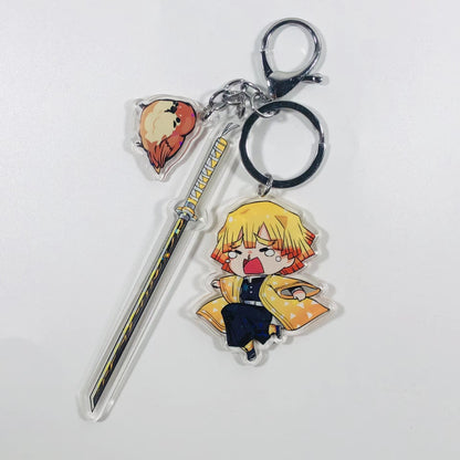 Demon Slayer Acrylic Keychain with Sword  Tanjiro Kamado, Zenitsu Agatsuma, Nezuko Kamado Anime Keyring Pendant