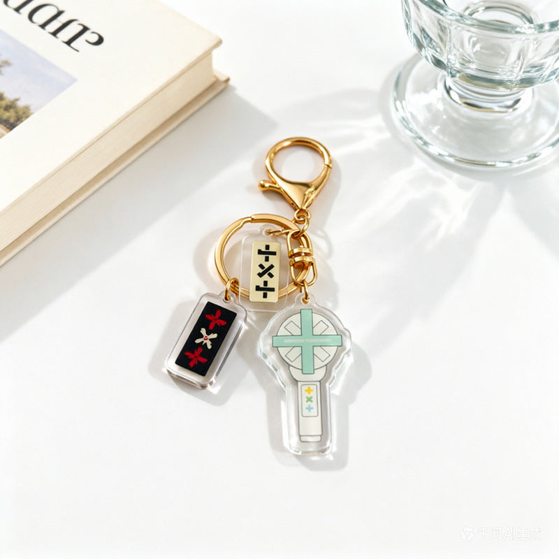 Custom Kpop Style Acrylic Light Keychain  Cartoon Photo Pendant for Gifts Souvenirs Fans