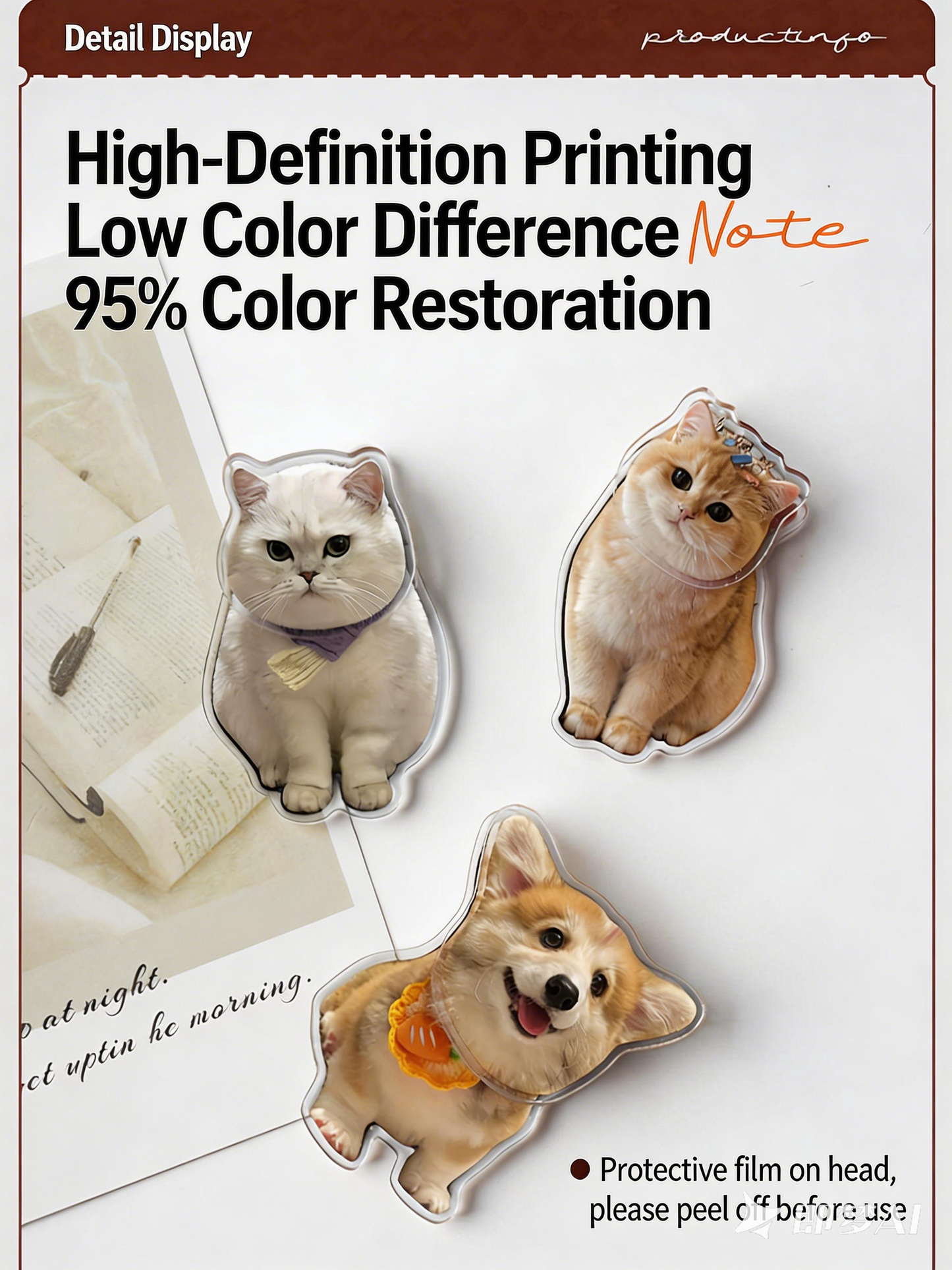 Custom Acrylic Rotating Fridge Magnet CNC Engraved Cute Pet Design Wholesale Available