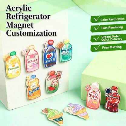 Custom Cute Cartoon Acrylic Fridge Magnet DIY Soda Bottle Shaped Magnetic Sticker Anime Merch