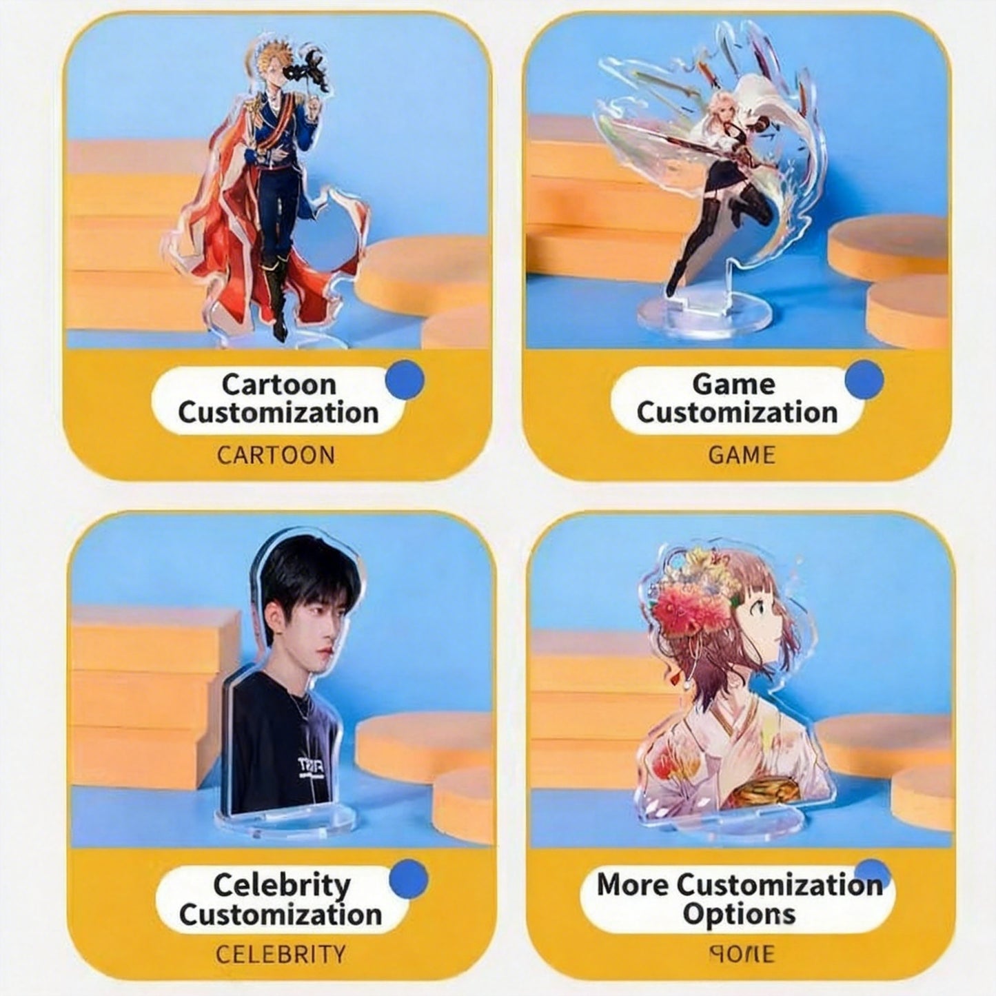 Custom Acrylic Standee  Personalized Anime Character Idol Photo Desk Decor, Double-Sided Display (Bulk Available)